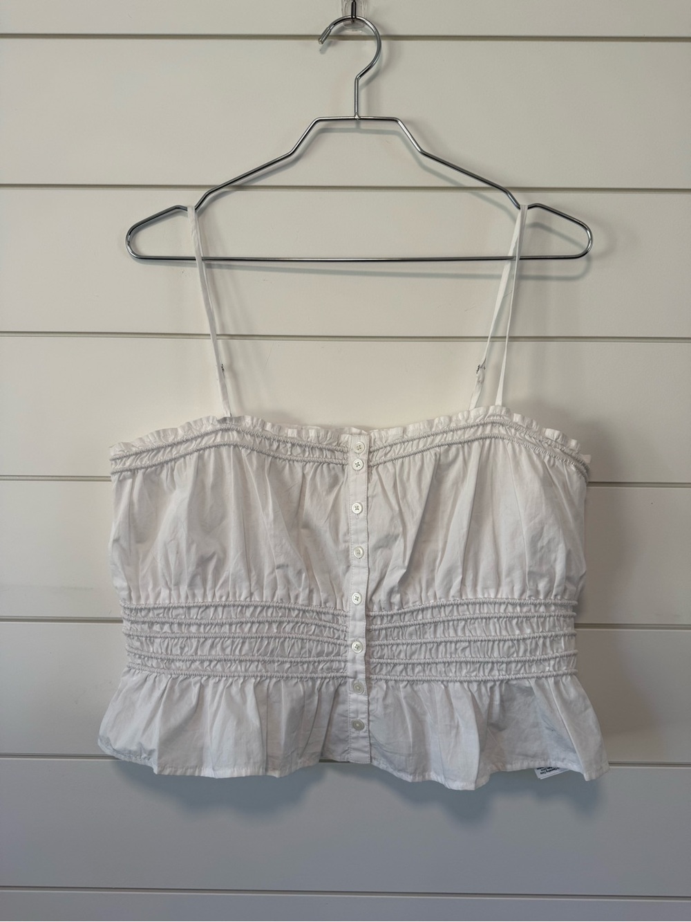 Madewell Women’s White Smocked Button-Front Cropped Tank Top Size L